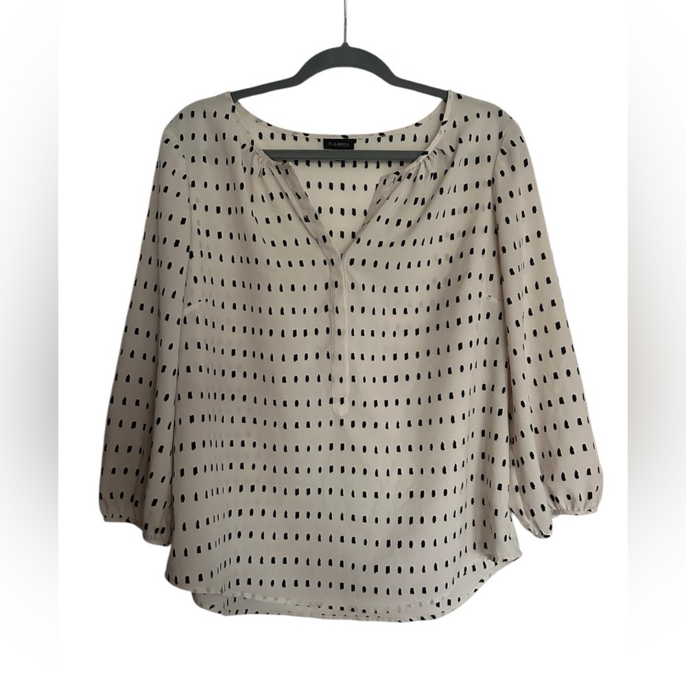 Light Taupe Polka-Dot Blouse - Women’s Casual V-Neck Top